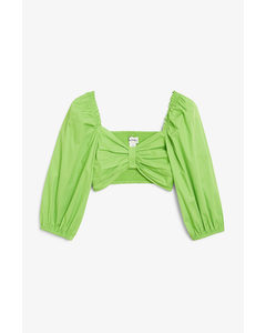 Cropped Puff-sleeve Blouse Green
