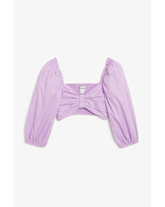 Cropped Puff-sleeve Blouse Purple