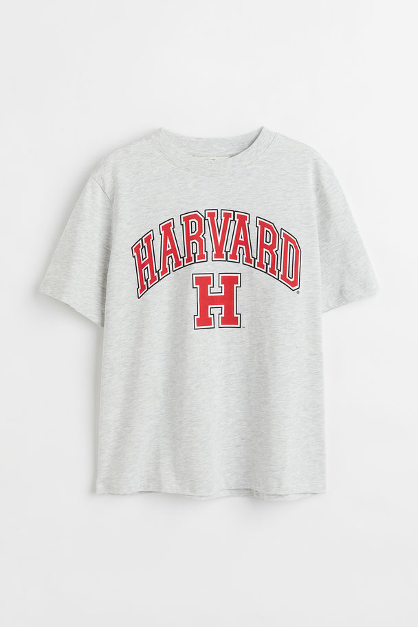 H&M T-shirt With A Motif Light Grey Marl/harvard