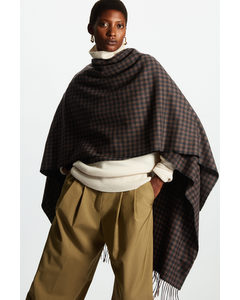 Fringed Wool Cape Brown / Black / Checked