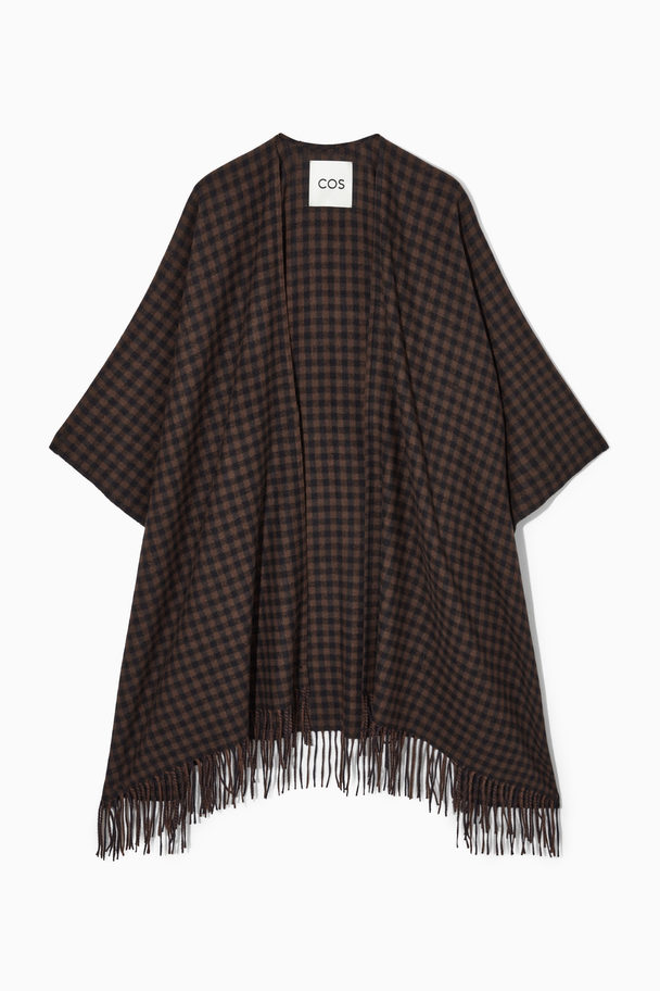COS Fringed Wool Cape Brown / Black / Checked
