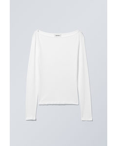 Boatneck Fitted Long Sleeve Top White