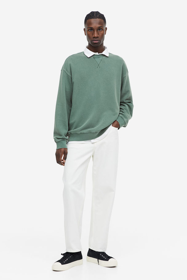 H&M Relaxed Fit Washed-look Sweatshirt Green