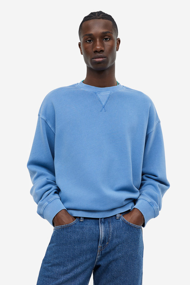 H&M Sweatshirt Med Vasket Look Relaxed Fit Blå