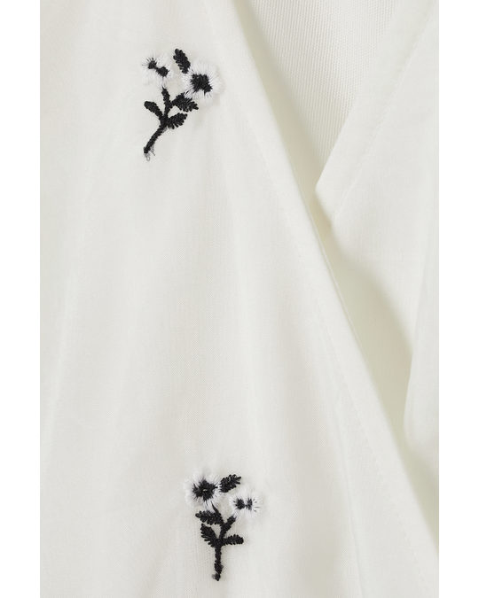 H&M Puff-sleeved Wrap Dress White/floral