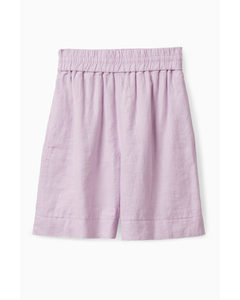 Elasticated Linen Shorts Light Pink