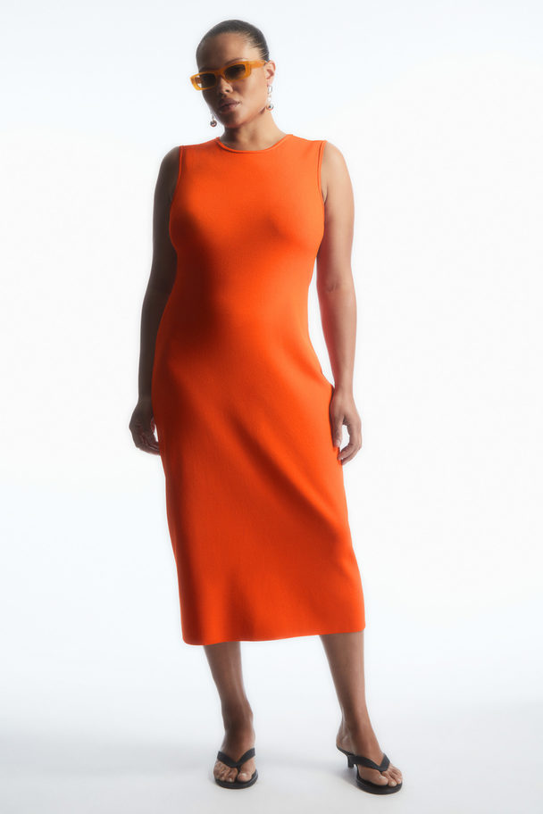 COS Knitted Midi Dress Bright Orange