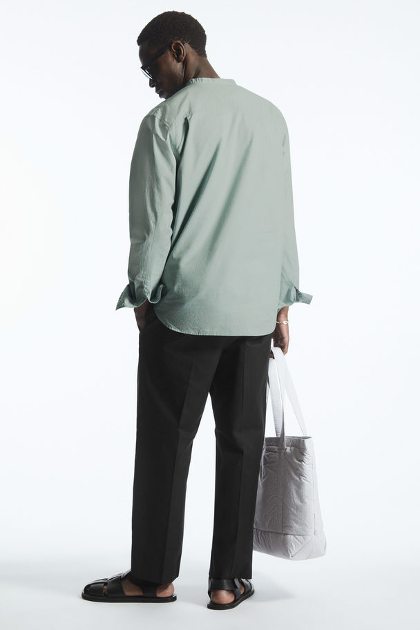 COS Grandad-collar Half-placket Shirt Light Turquoise