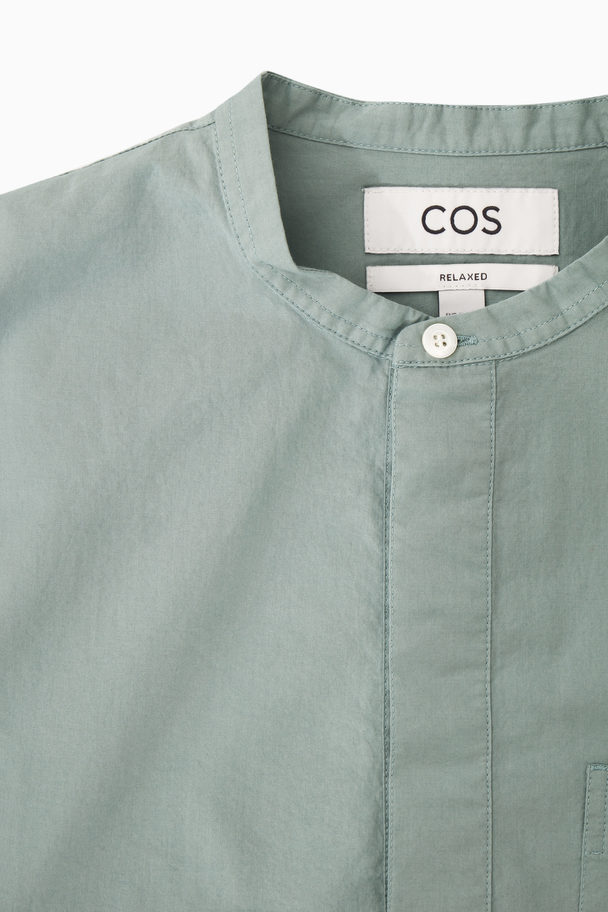 COS Grandad-collar Half-placket Shirt Light Turquoise