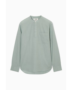 Grandad-collar Half-placket Shirt Light Turquoise