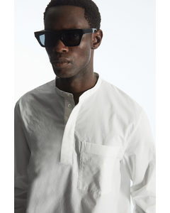 Grandad-collar Half-placket Shirt White