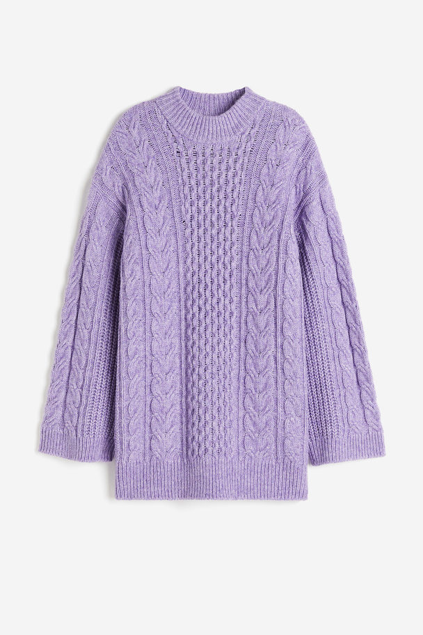 H&M Oversized Pullover mit Zopfmuster Lila
