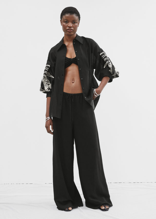 & Other Stories Relaxed Drawstring Trousers Black