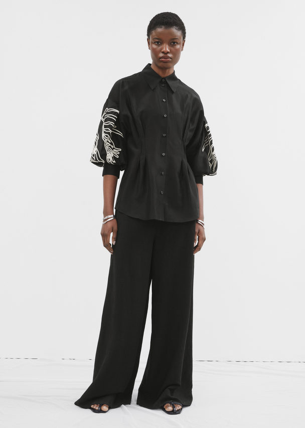 & Other Stories Relaxed Drawstring Trousers Black