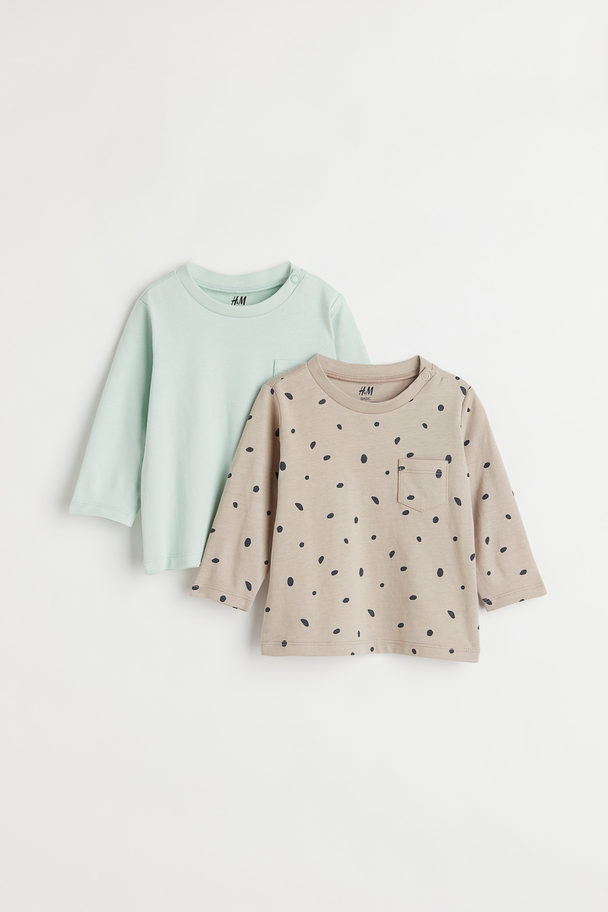 H&M 2-pack Jersey Tops Mole/light Turquoise