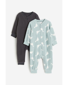 2-pack Pyjamasoverall I Fleece Med Glidelås Lys Turkis/dinosaurer