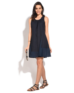 Fluid Short Dress With Front Pleats And Sleeveless