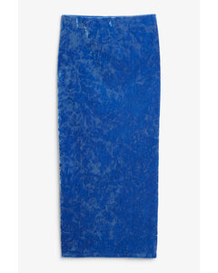 Blue Tight Velvet Maxi Skirt With Back Slit Blue Bright