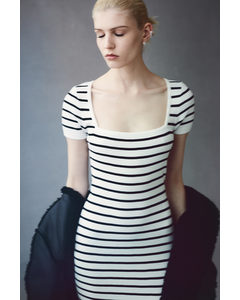 Rib-knit Midi Dress Cream/striped