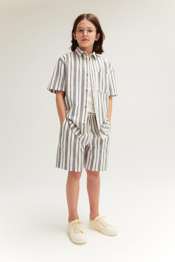 H&M Loose Fit Denim Shorts White/striped