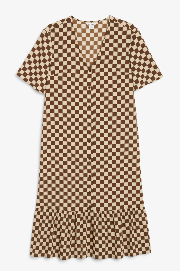 Monki Short Sleeve Midi Dress Brown Checks