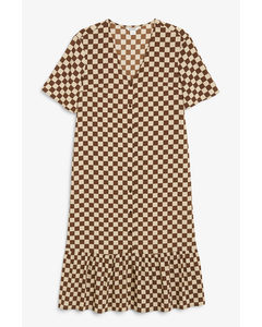 Short Sleeve Midi Dress Brown Checks