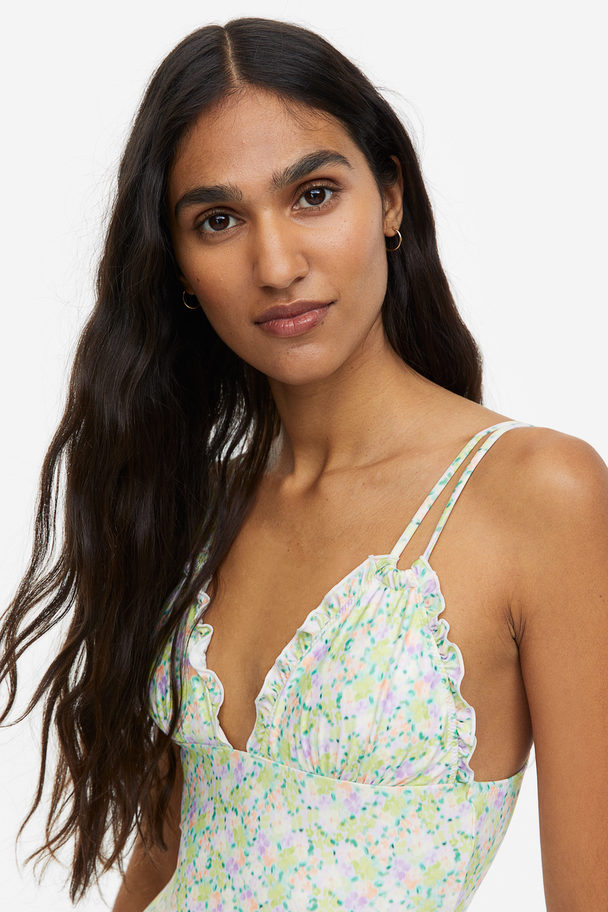 H&M High-leg Cut-out Swimsuit Light Green/floral