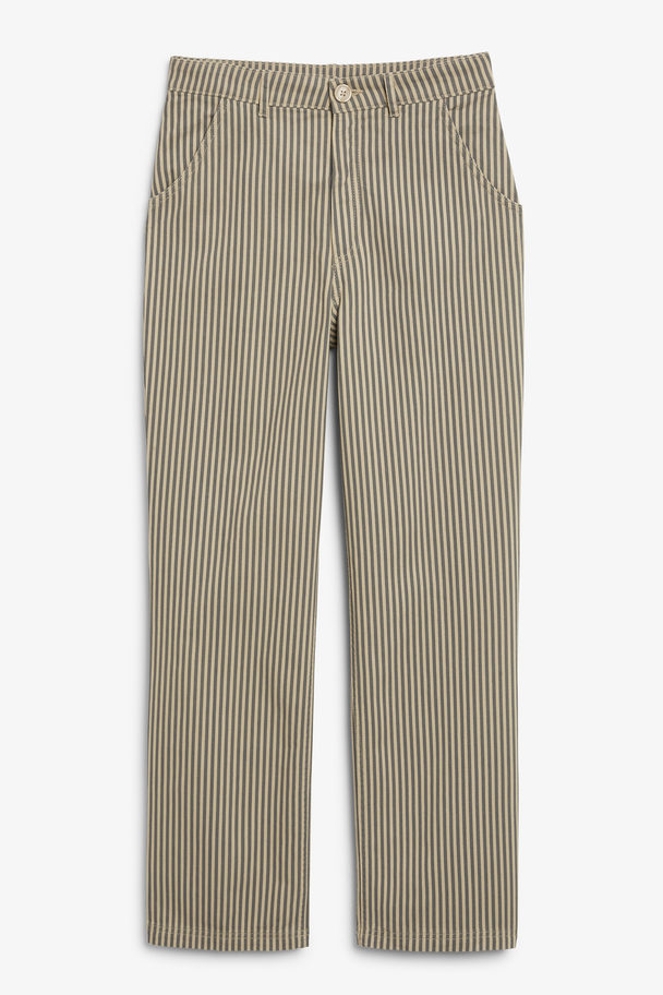 Monki Striped Full-length Belt Loop Trousers Beige Striped