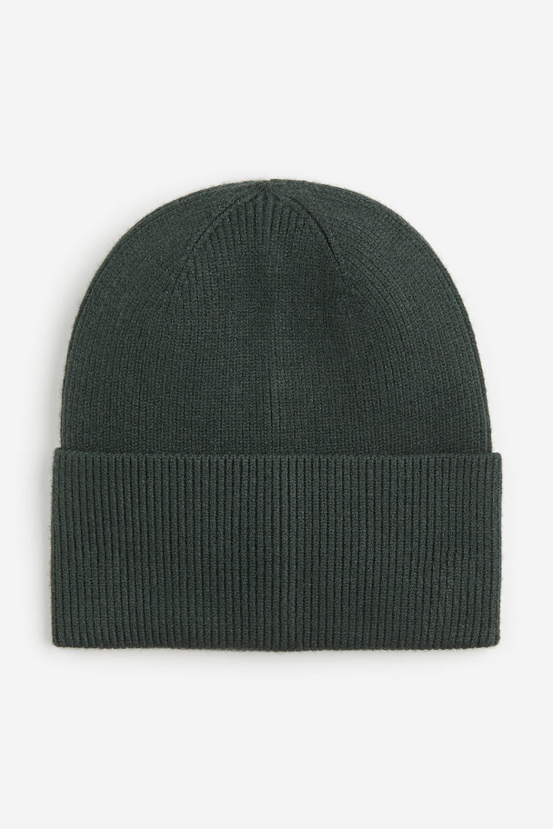 H&M Rib-knit Hat Dark Green