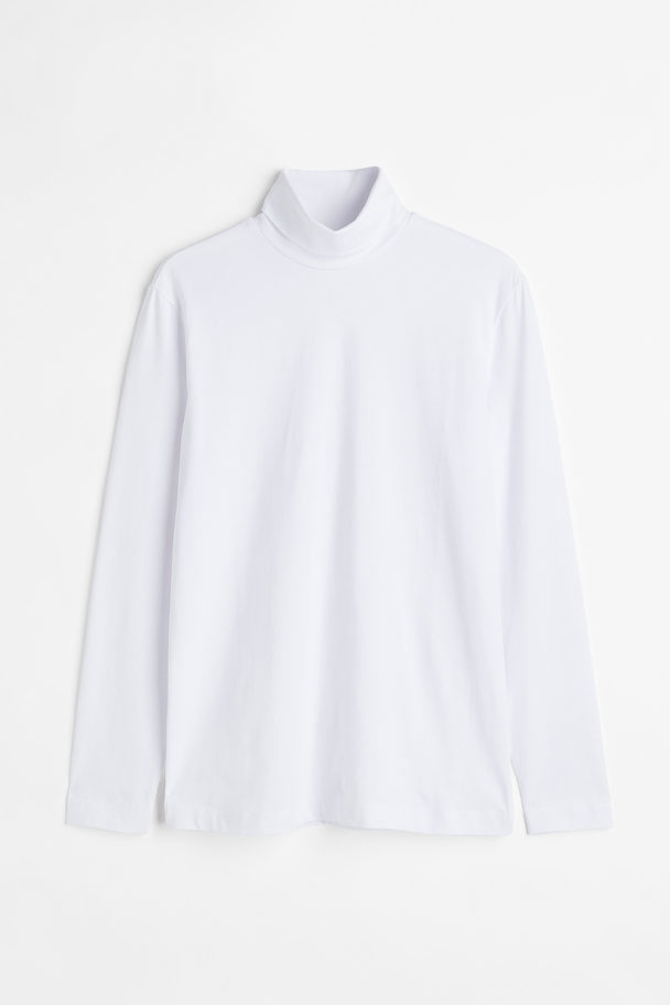 H&M Rollkragenshirt aus Baumwolle Slim Fit Weiß