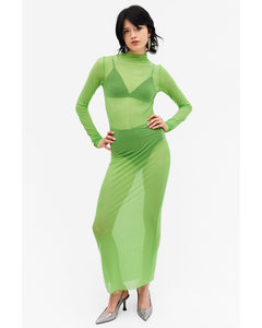 Long Sleeved Mesh Maxi Dress Green