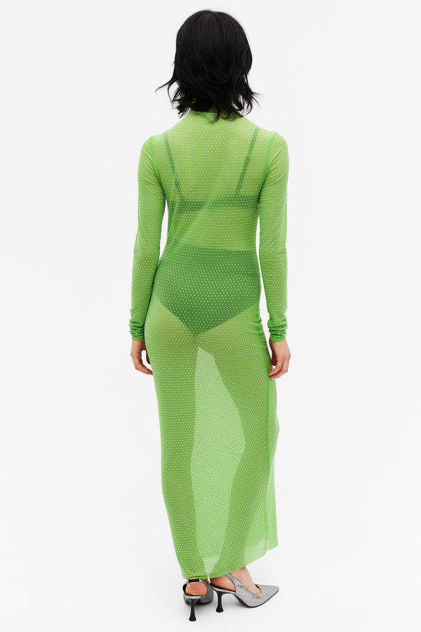 Monki Long Sleeved Mesh Maxi Dress Green