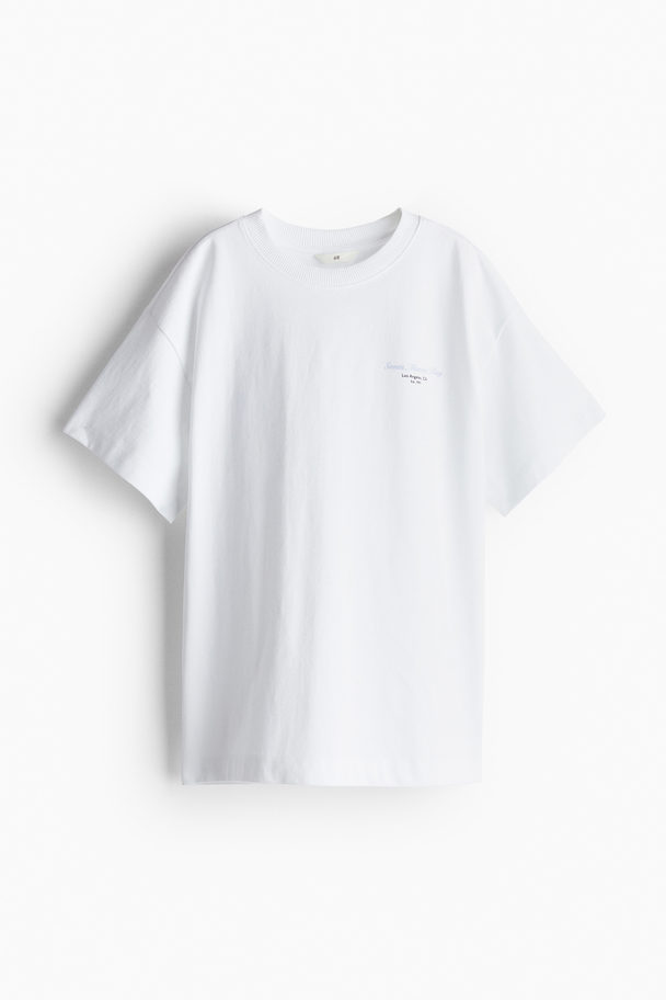 H&M Oversized T-Shirt Weiß/Santa Monica Bay