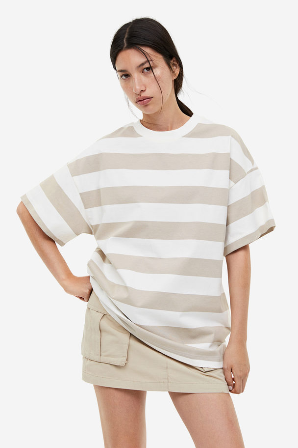 H&M Oversized T-Shirt Taupe/Gestreift