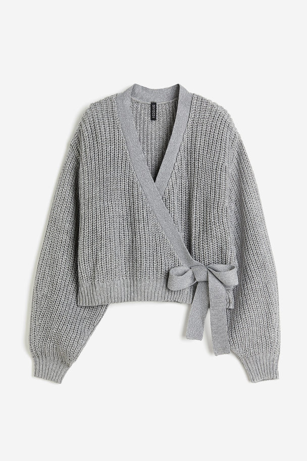 H&M Rib-knit Wrap Cardigan Grey
