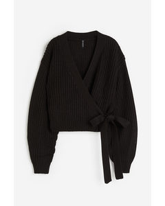 Rib-knit Wrap Cardigan Black