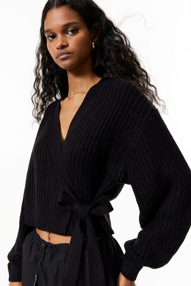 H&M Rib-knit Wrap Cardigan Black