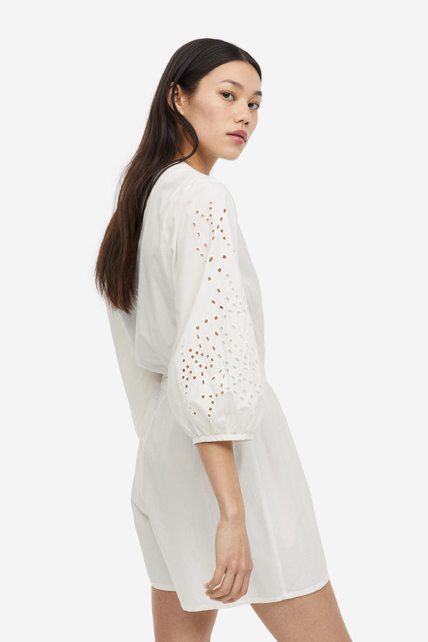 H&M Playsuit Med Broderie Anglaise Hvid