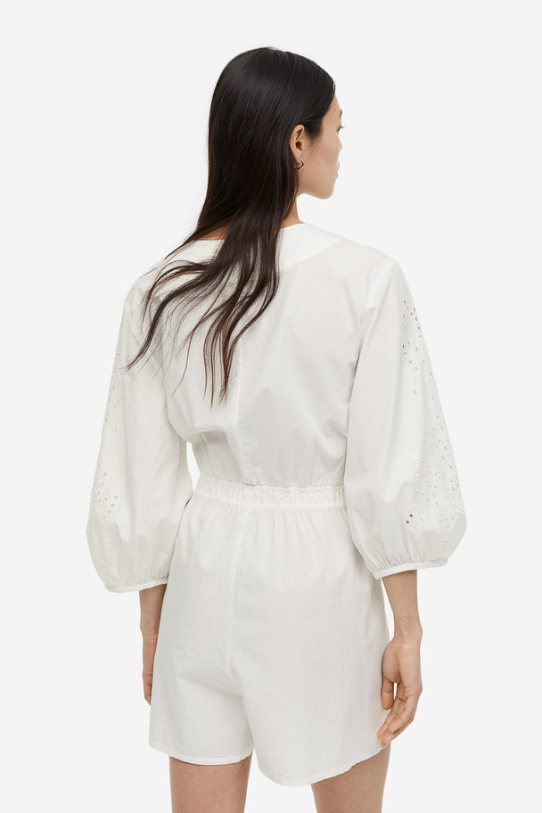 H&M Playsuit Med Broderie Anglaise Hvid