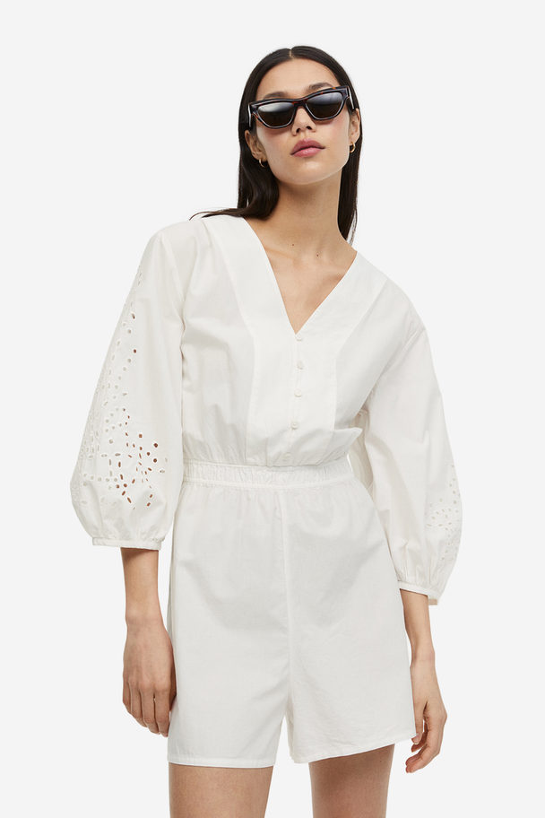 H&M Playsuit Med Broderie Anglaise Vit