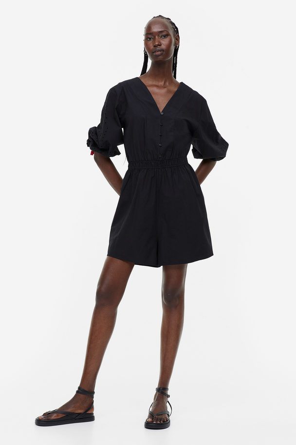 H&M Playsuit Med Broderie Anglaise Sort