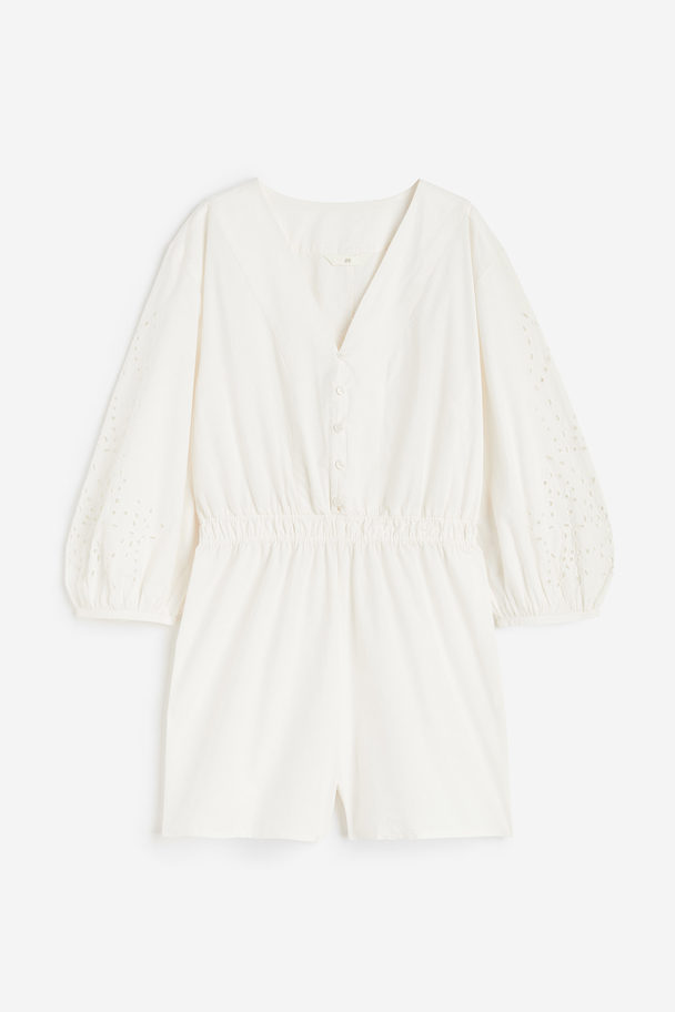 H&M Playsuit Med Broderie Anglaise Vit