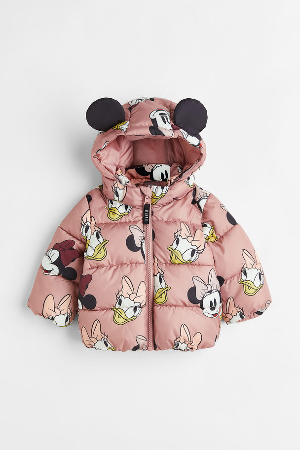 H&M Patterned Puffer Jacket Old Rose/minnie Mouse