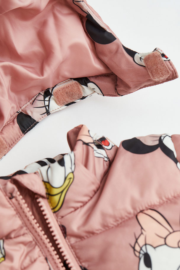 H&M Patterned Puffer Jacket Old Rose/minnie Mouse