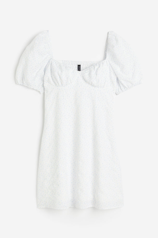 H&M Crêpe-Kleid mit Puffärmeln Weiß/Klein geblümt