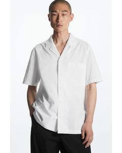 Relaxed-fit Knitted-collar Poplin Shirt White