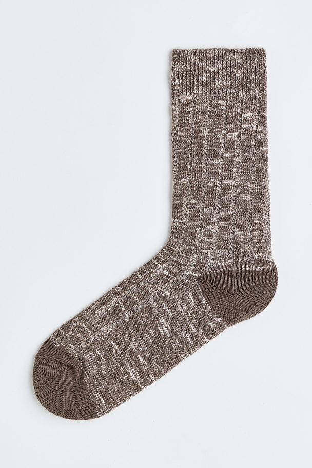 H&M Rib-knit Socks Brown Marl