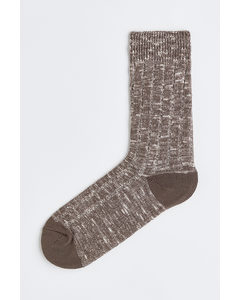 Rib-knit Socks Brown Marl