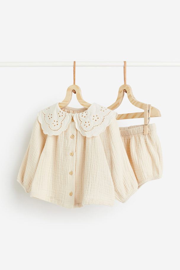 H&M 2-piece Blouse And Bloomers Set Light Beige