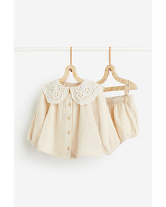 2-piece Blouse And Bloomers Set Light Beige